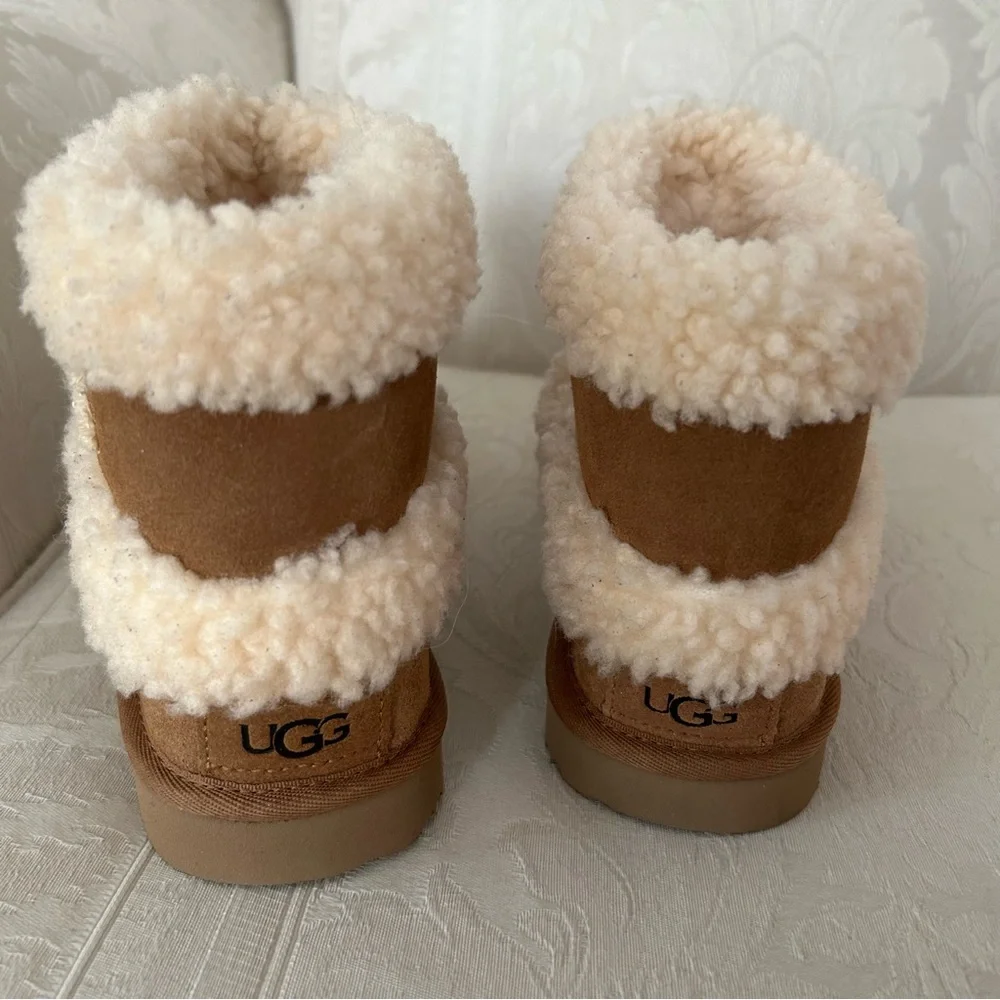 Kids UGG Ultra Mini Fluff GS Chestnut Brown Nude Khaki 1143701K Snow Rain Boots